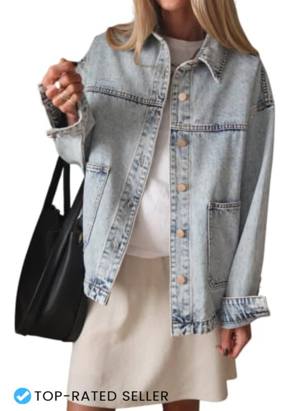 Women's Oversized Denim Jacket Casual Distressed Western Button Up